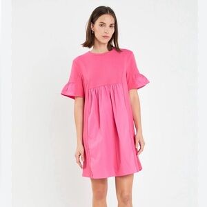 English Factory Mixed Media Ruffled Short-Sleeve Mini Dress